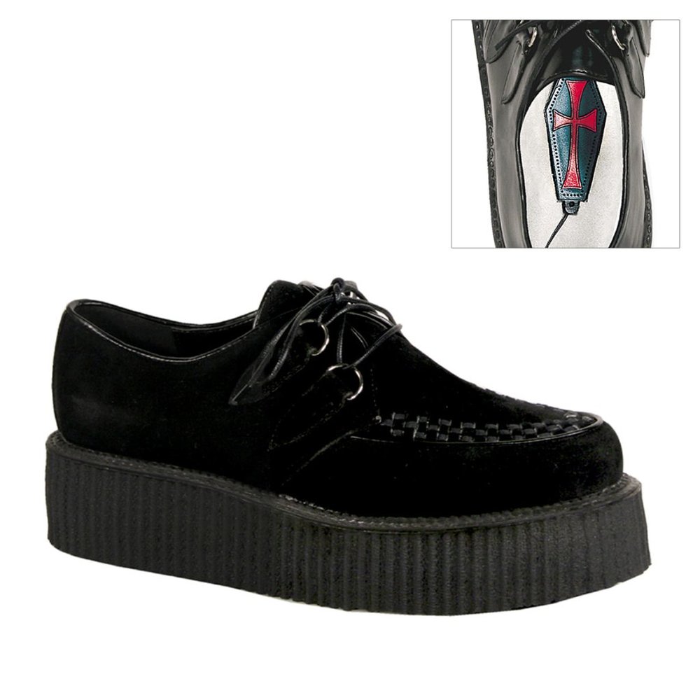 DEMONIA V CREEPER 502-S Black - 2 inch Platform Faux Suede